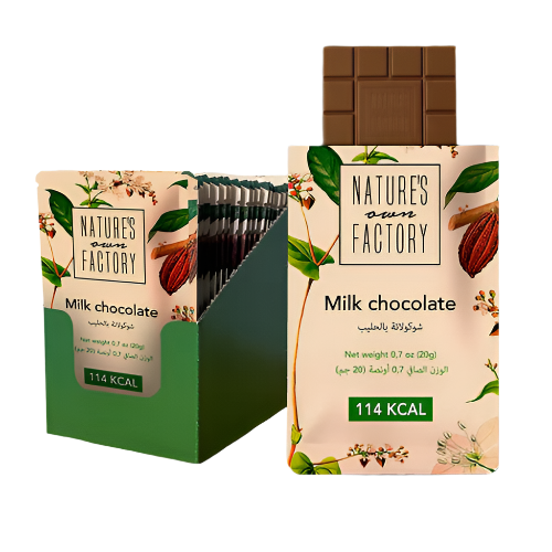 Nature’s Own Factory milk chocolate bar – 114 calories, no sugar added, with retail display pack, 20g