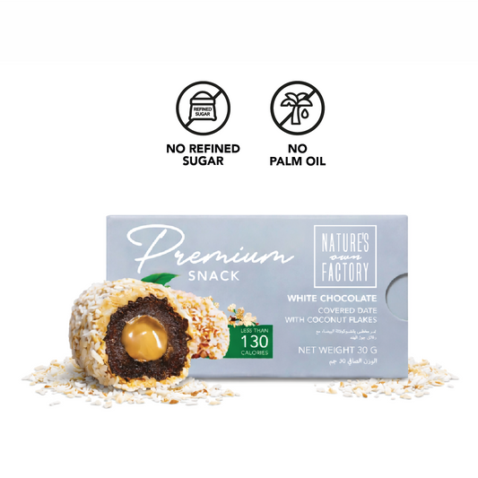 White Chocolate Covered Date with Coconut Flakes