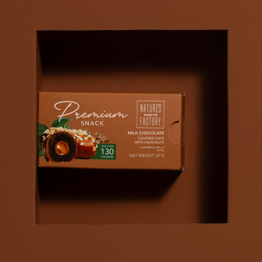 Chocolate covered dates filled with hazelnuts in Premium Packaging