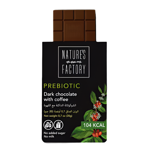Nature’s Own Factory prebiotic dark chocolate bar with coffee – 104 calories, no added sugar or milk