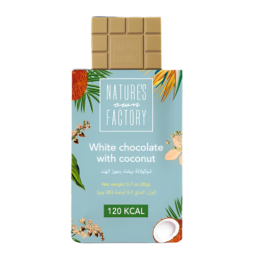 Nature’s Own Factory white chocolate bar with coconut – 120 calories, no added sugar or milk